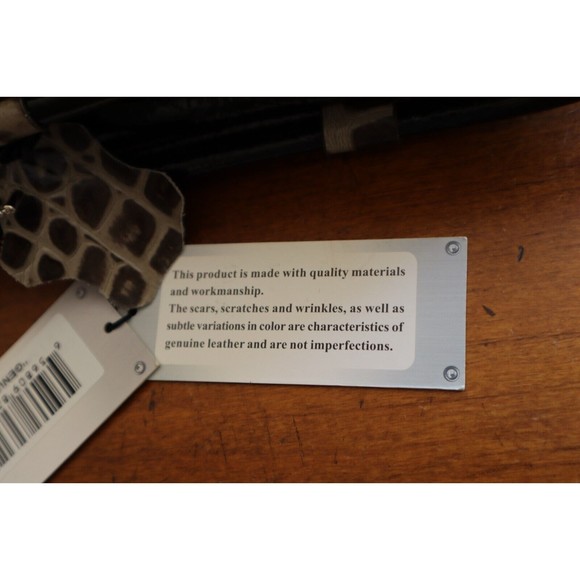 M.C. Patent Leather Blk Gray Faux Gator Print Purse Multiple Compartments Tassel - Picture 6 of 16